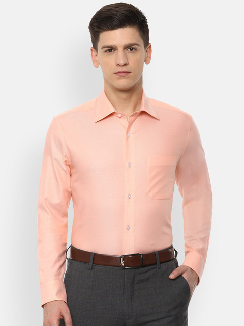 

Louis Philippe Men Peach-Coloured Pure Cotton Regular Fit Self Design Formal Shirt