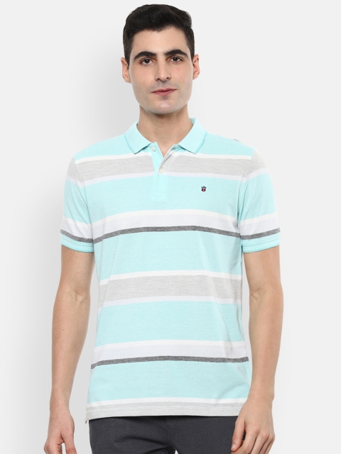 

Louis Philippe Sport Men Blue & Grey Melange Slim Fit Striped Polo Collar T-shirt