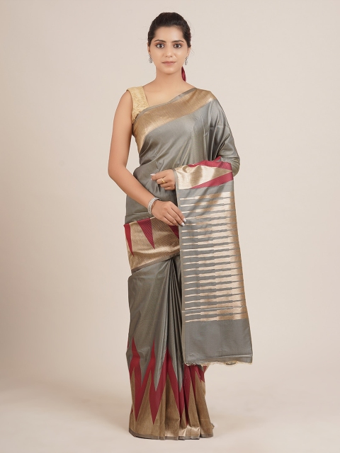 

Pothys Grey Solid Art Silk Saree