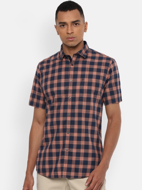 

Van Heusen Sport Men Peach-Coloured Slim Fit Checked Casual Shirt