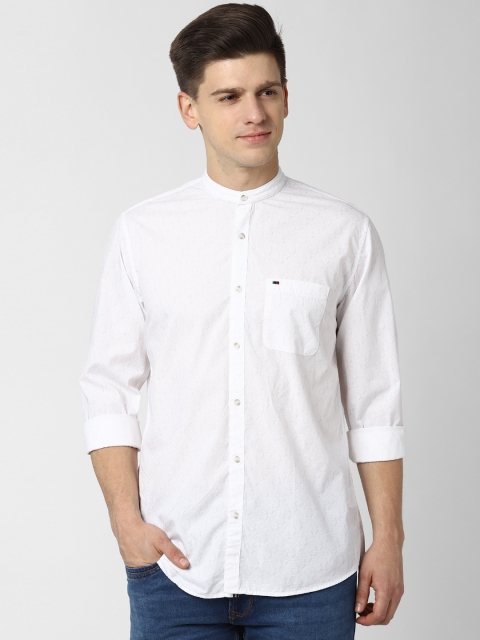 

Peter England Casuals Men White & Red Pure Cotton Slim Fit Self Design Casual Shirt