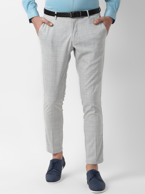 Louis Philippe Sport Men Grey Slim Fit Checked Regular Trousers