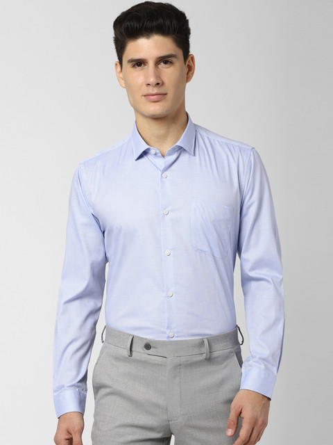 

Peter England Elite Men Blue Pure Cotton Slim Fit Self Design Formal Shirt