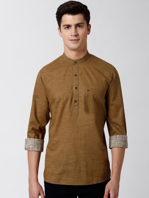 

Peter England Casuals Men Khaki Pure Cotton Slim Fit Self Design Casual Shirt