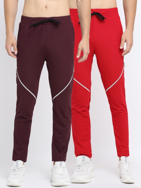 

NEUDIS Men Pack Of 2 Solid Slim-Fit Track Pants, Red