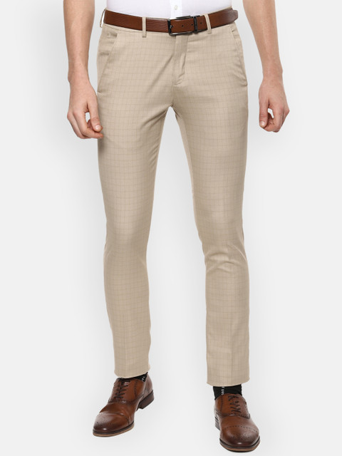 

Louis Philippe Men Beige Slim Fit Checked Formal Trousers
