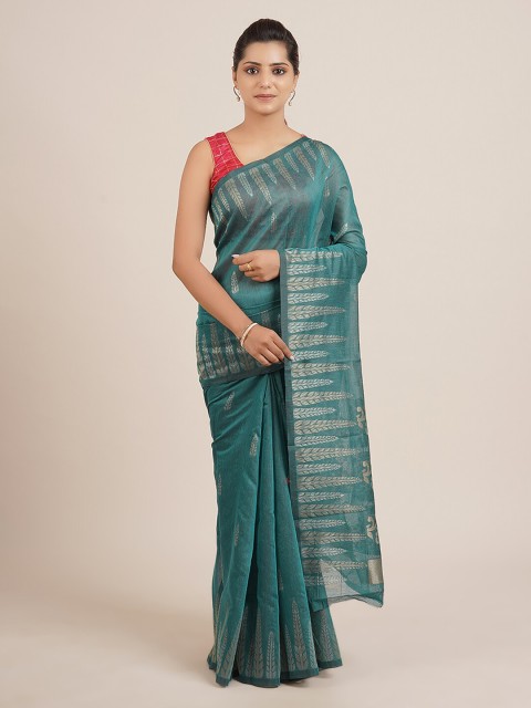 

Pothys Teal Printed Jute Silk Saree