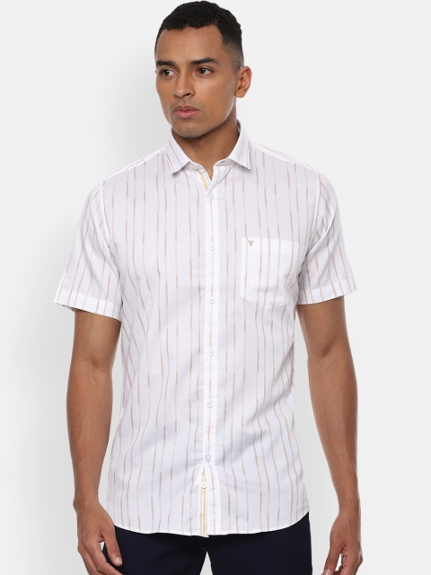 

Van Heusen Sport Men White Slim Fit Striped Pure Cotton Casual Shirt