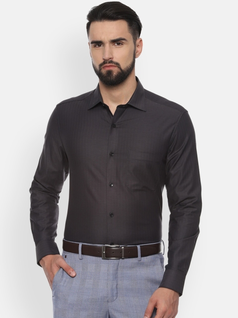 

Louis Philippe Men Charcoal Grey Pure Cotton Regular Fit Striped Formal Shirt