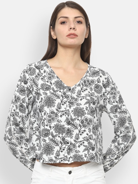 

Van Heusen Woman White & Black Floral Regular Crop Top