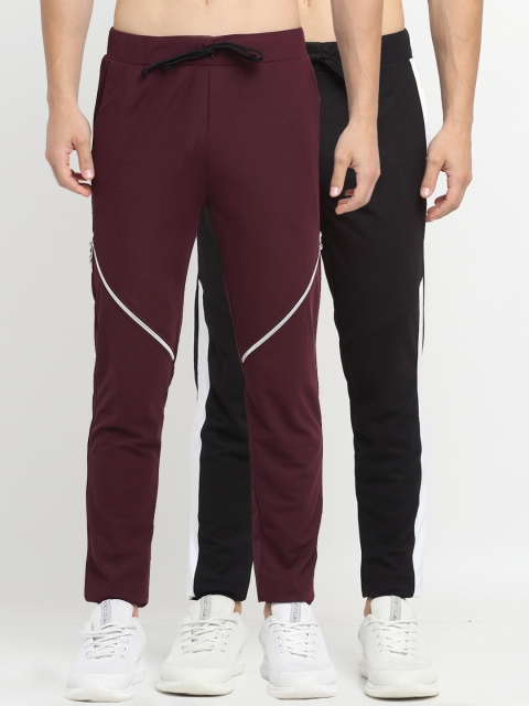 

NEUDIS Men Pack Of 2 Solid Slim-Fit Track Pants, Black