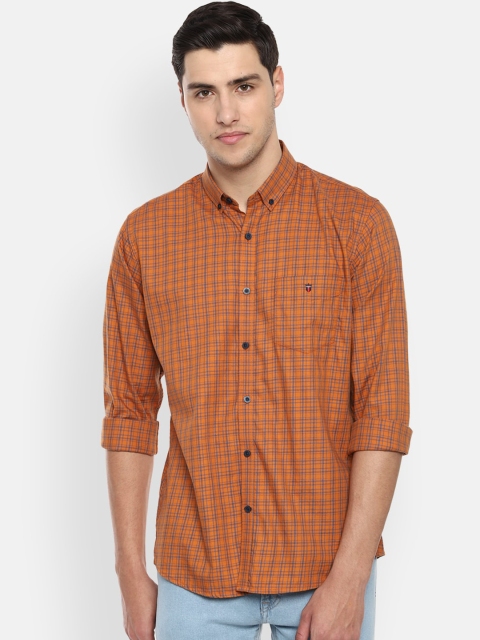 

Louis Philippe Sport Men Orange & Blue Pure Cotton Slim Fit Checked Casual Shirt