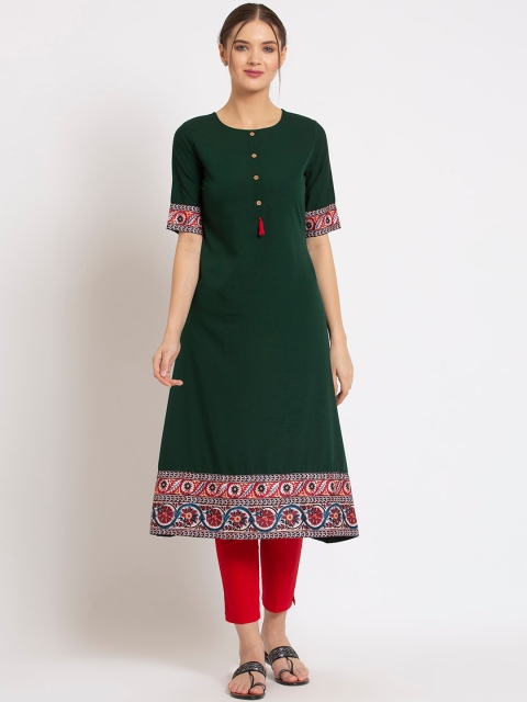 

ALC Creations Women Green Thread Work Crepe Kurta