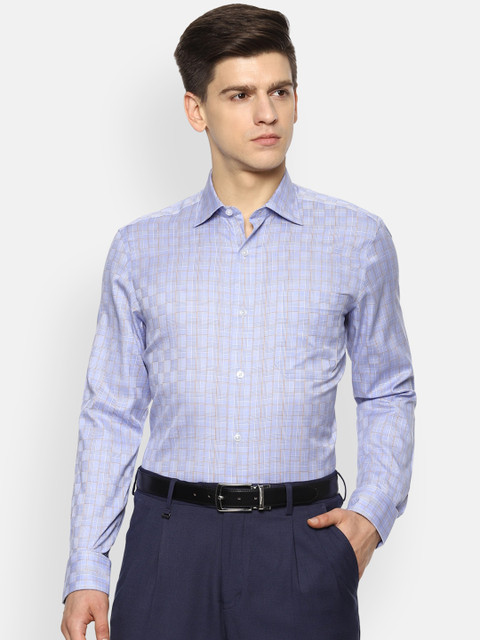 

Louis Philippe Men Blue & White Pure Cotton Regular Fit Checked Formal Shirt