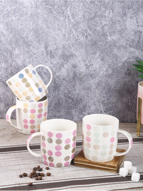 

House Of Accessories White & PinkPrinted Ceramic Mugs Set of 4