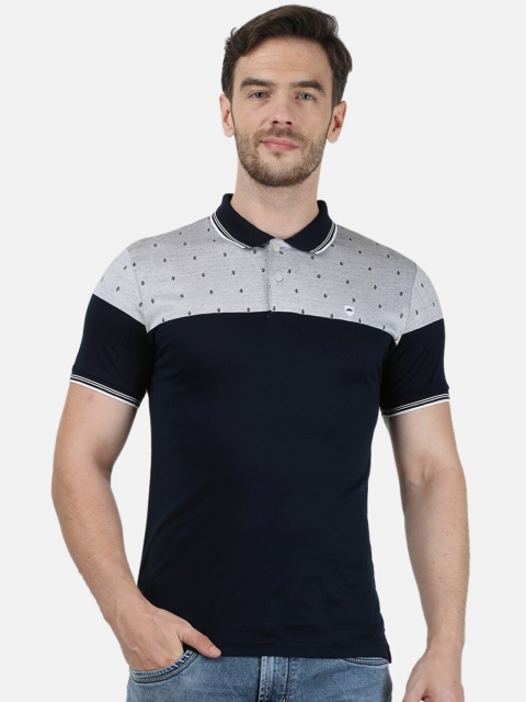 

Monte Carlo Men Navy Blue & Grey Melange Self-Design Polo Collar T-shirt