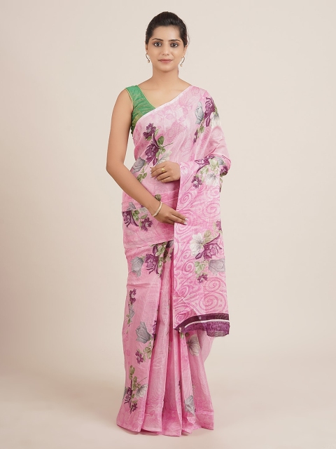 

Pothys Pink & Purple Pure Cotton Printed Saree