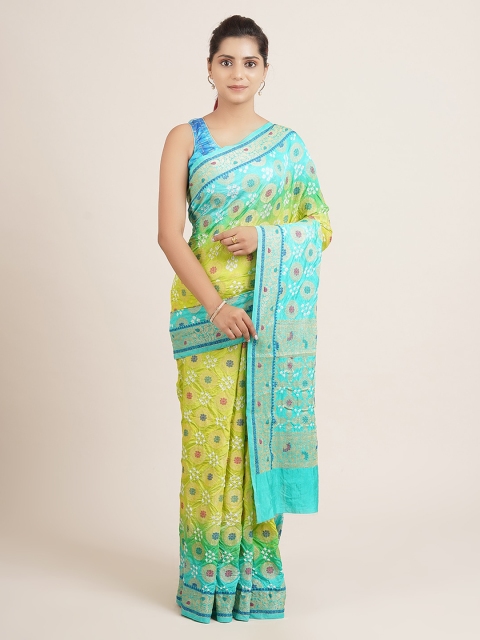 

Pothys Green & Turquoise Blue Art Silk Floral Woven Design Saree