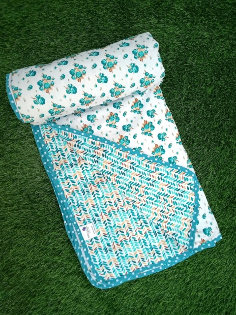 

BELLA CASA White & Green Floral AC Room 300 GSM Double Bed Dohar