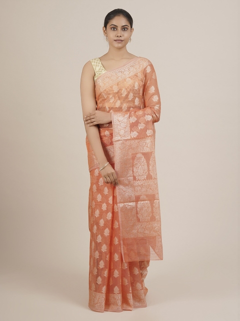 

Pothys Orange & Gold-Toned Supernet Woven Design Saree