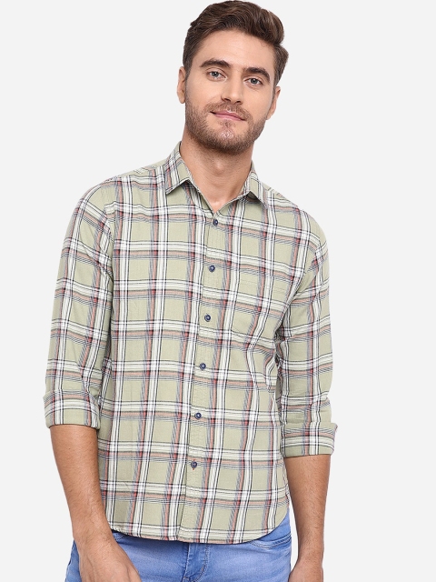 

Greenfibre Men Green Slim Fit Checked Pure Cotton Casual Shirt