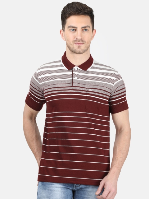 

Monte Carlo Men Maroon & White Striped V-Neck T-shirt
