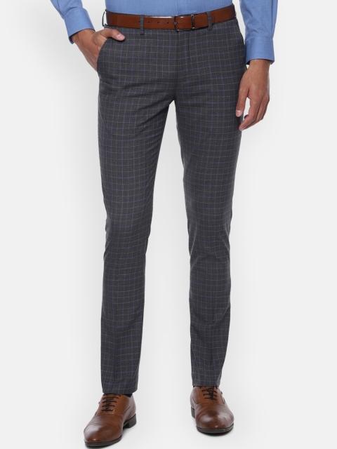 

Louis Philippe Men Charcoal Grey & Blue Slim Fit Checked Formal Trousers