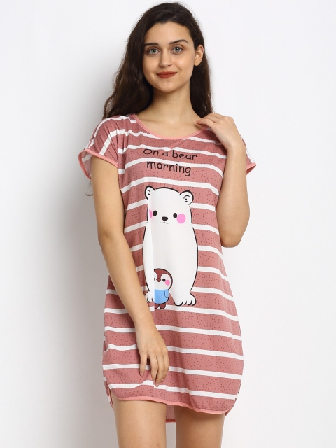 

NEUDIS Pink & White Printed Sleep Shirt