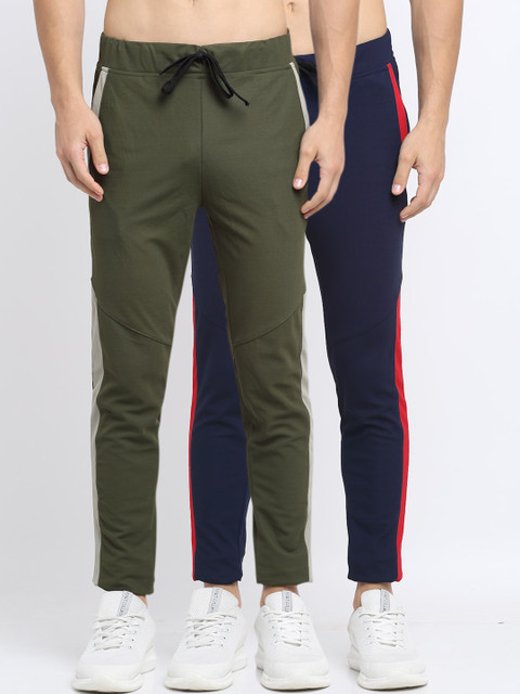 

NEUDIS Men Pack Of 2 Solid Slim-Fit Track Pants, Olive