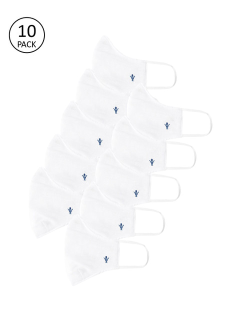 

RAMRAJ COTTON Pack Of 10 White Solid 2-Ply Reusable Woven Cloth Masks