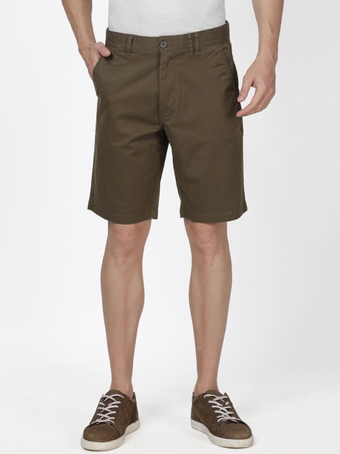 

t-base Men Olive Green Solid Slim Fit Regular Shorts