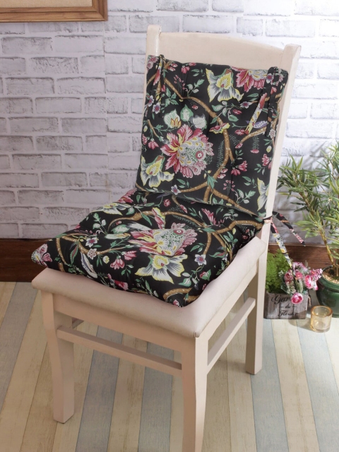 

Rajasthan Decor Pack Of 2 Black & Pink Floral Printed Cotton Chair Pads