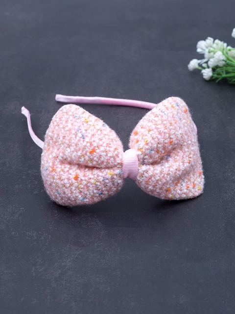 

Golden Peacock Women Pink Colour Woven-Design Hairband with Bow Detail