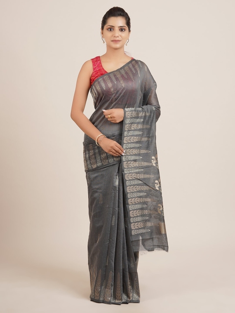

Pothys Grey & Gold-Toned Jute Silk Woven Design Saree