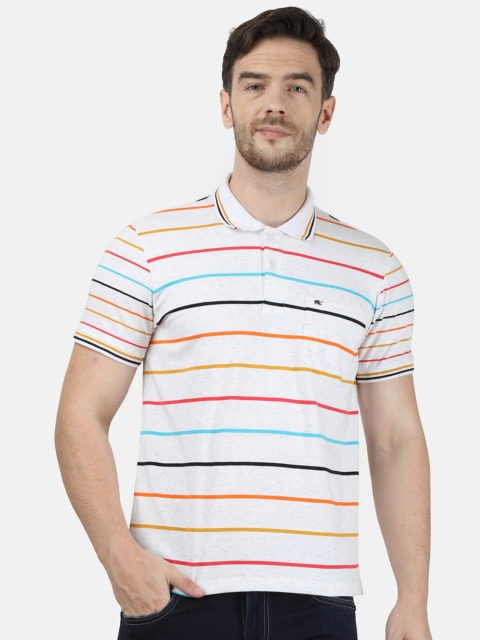 

Monte Carlo Men Grey Melange & Blue Striped Polo Collar T-shirt
