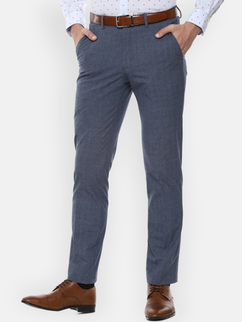 

Louis Philippe Men Blue Slim Fit Self-Checked Formal Trousers