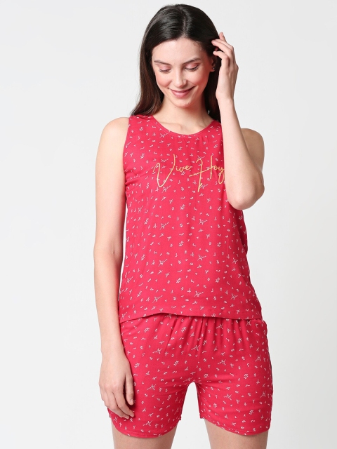 

Zeyo Women Pink & White Printed Night suit