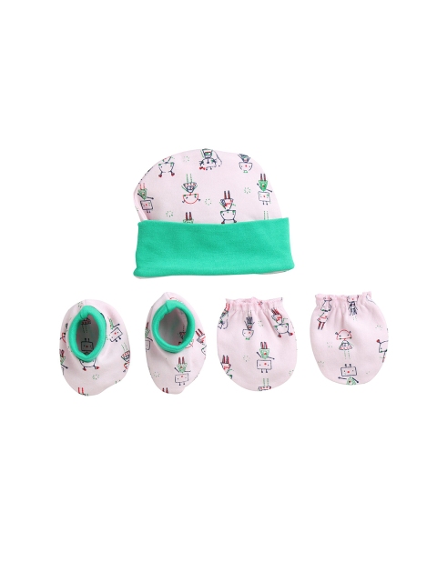 

BUMZEE Unisex Kids Pink & Green Printed Beanie