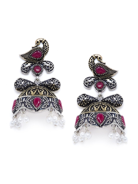 

PANASH Silver-Toned Contemporary Jhumkas