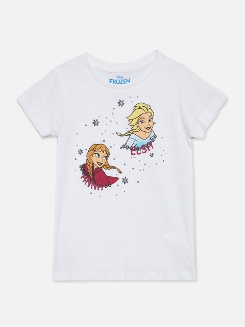 

Kids Ville Girls White Pure Cotton Elsa & Anna Print Round Neck T-shirt