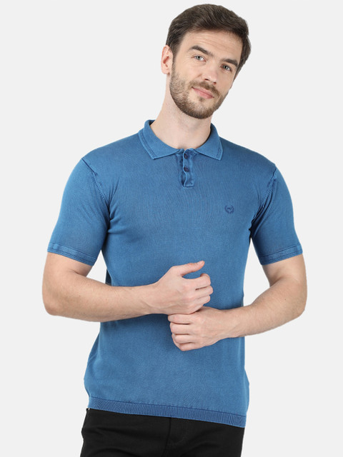 

Monte Carlo Men Teal Blue Pure Cotton Solid Polo Collar T-shirt