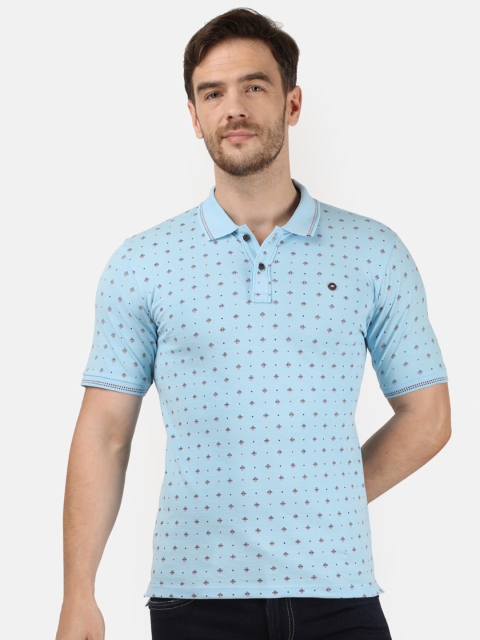

Monte Carlo Men Blue & Rust Orange Printed Polo Collar T-shirt