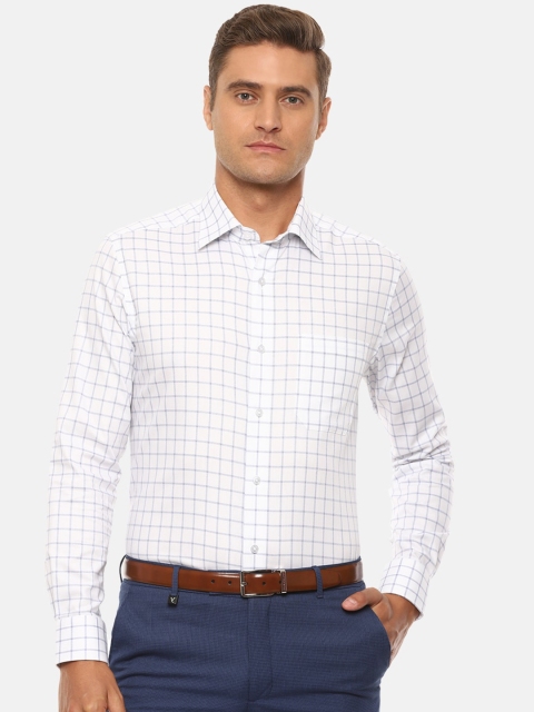 

Louis Philippe Men White & Blue Pure Cotton Checked Formal Shirt