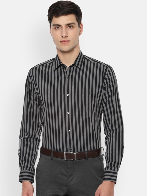 

Louis Philippe Men Black & Grey Slim Fit Striped Formal Shirt