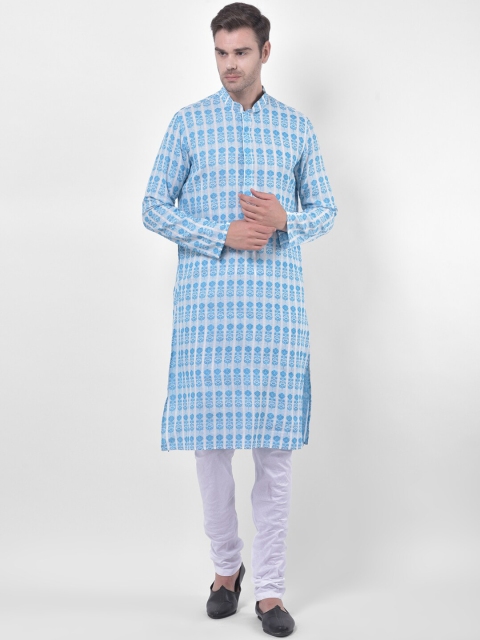 

LAMAAYA Men Blue Checked Thread Work Kurta