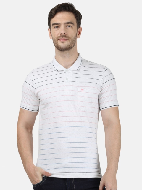 

Monte Carlo Men White & Charcoal Grey Striped Polo Collar T-shirt