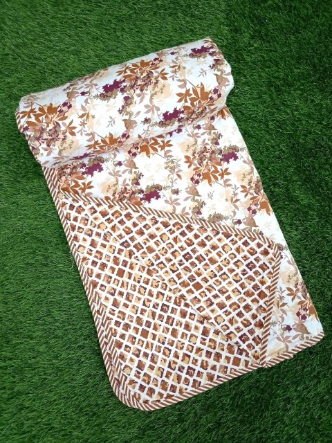 

BELLA CASA White & Brown Floral AC Room 350 GSM Double Bed Dohar