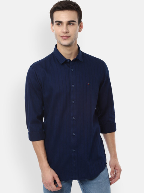 

Louis Philippe Jeans Men Navy Pure Cotton Slim Fit Striped Casual Shirt, Navy blue