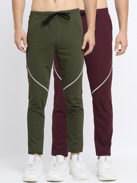 

NEUDIS Men Pack Of 2 Solid Slim-Fit Track Pants, Olive