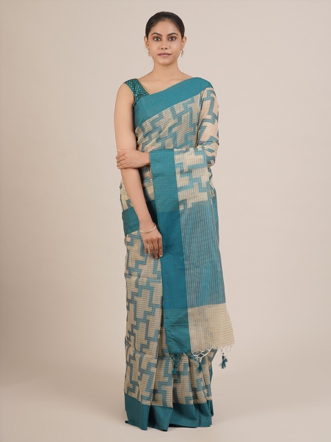 

Pothys Blue Printed Supernet Saree